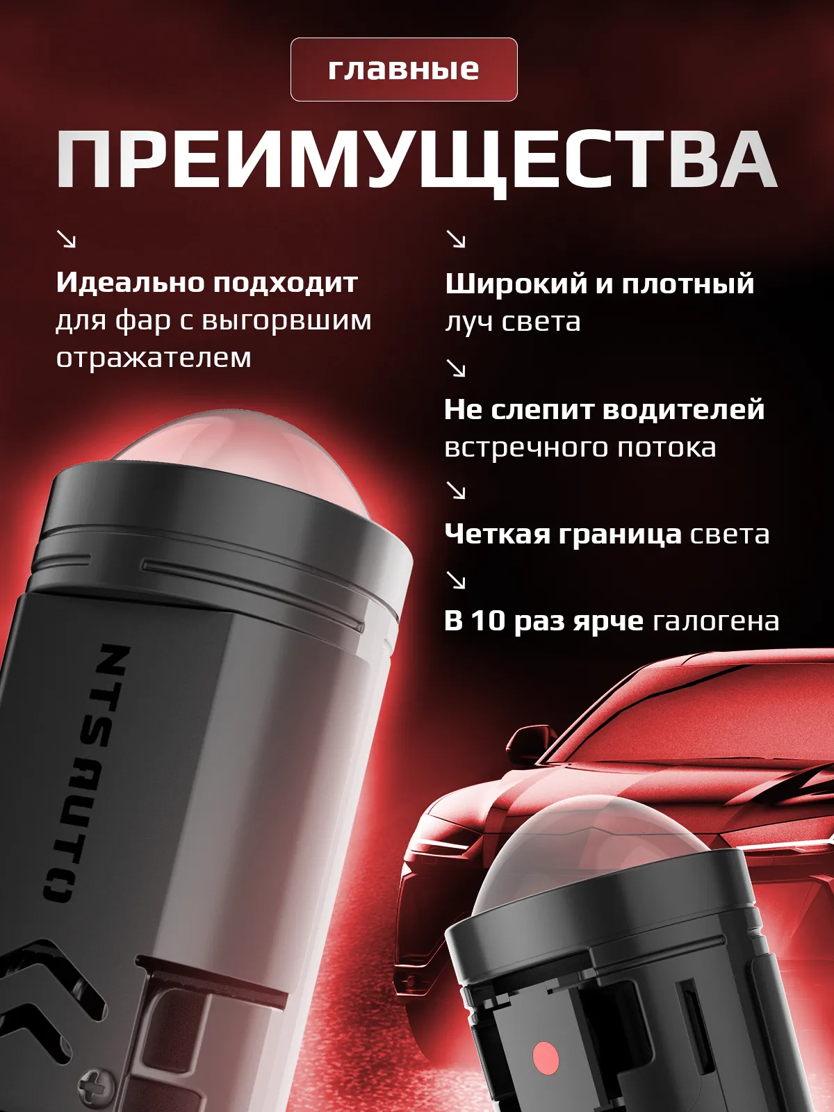 Светодиодная лампа-линза M02P 6300K H4/H19