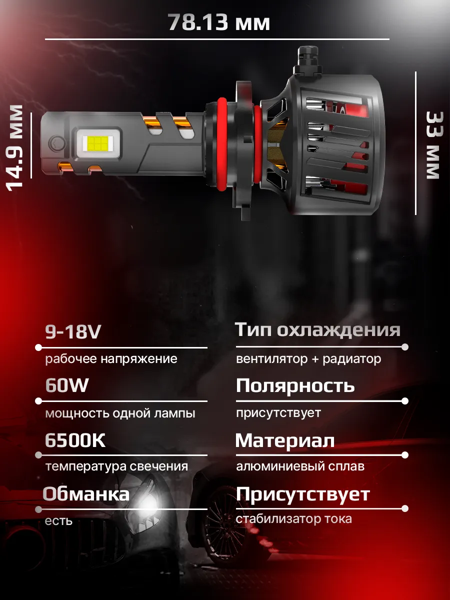 Светодиодная лампа T95 HB3/HB4/HIR2